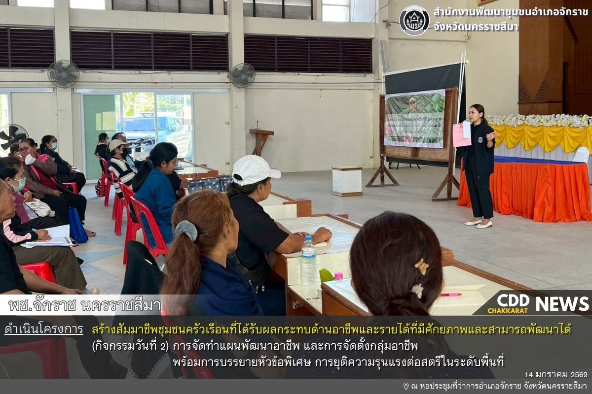 พช.จักราช นครราชสีมา ดำเนินโครงการสร้างสัมมาชีพชุมชนครัวเรือนที่ได้รับผลกระทบด้านอาชีพและรายได้ที่มีศักยภาพและสามารถพัฒนาได้ ยกระดับคุณภาพชีวิตครัวเรือนเป้าหมาย กิจกรรมวันที่ 2